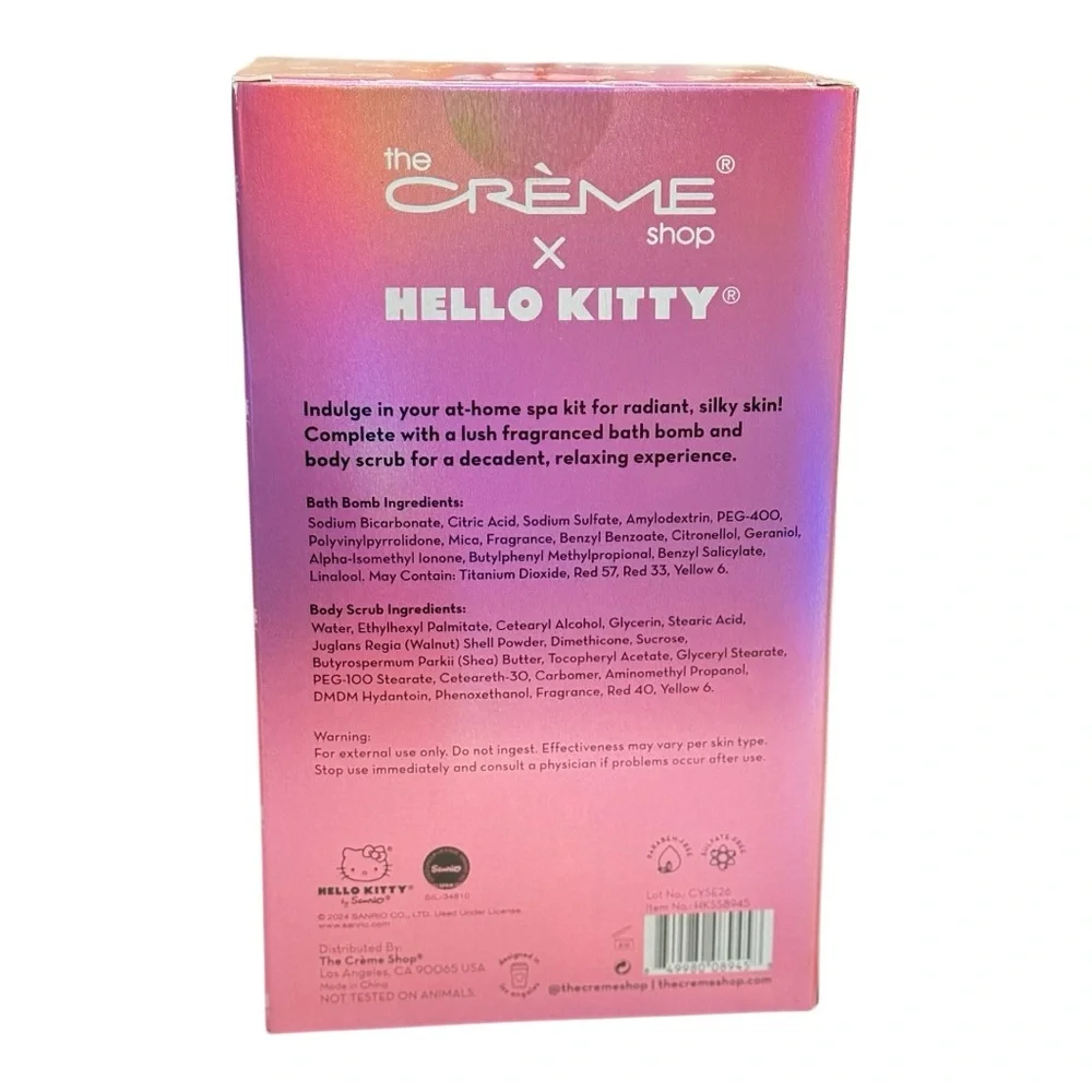 Hello Kitty Silky Skin Spa with rosy strawberry sugar body scrub & 3D bath bomb